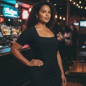 WAYF Rigby Ruched Midi Dress in Black